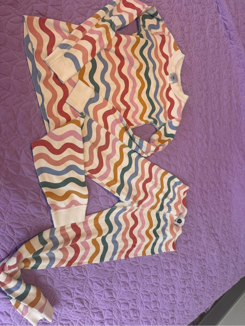 Hanna Andersson Rainbow Wavy Stripe Pajama Set - Pink, Blue, Yellow, Green, Red